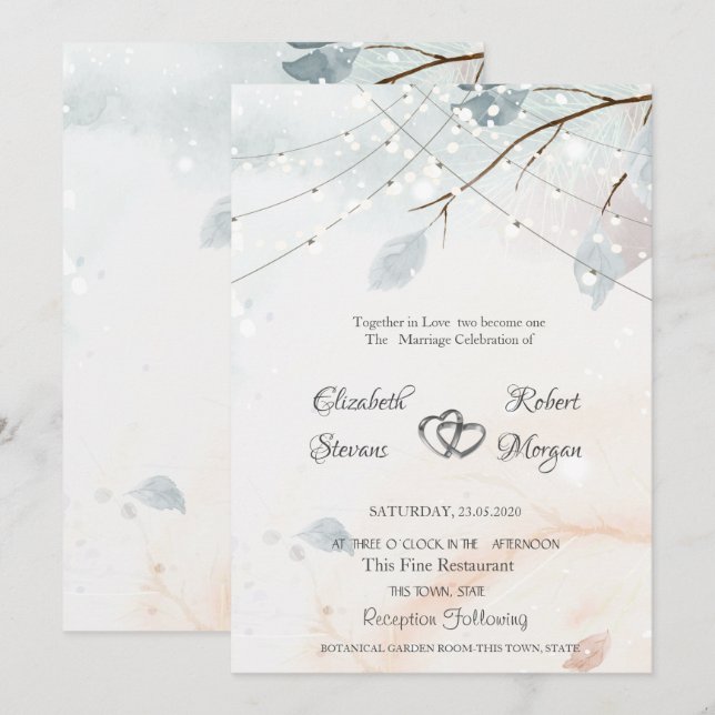 Invitation Winter Wonderland, Mariage de branche d'arbre (Devant / Derrière)