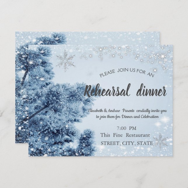 Invitation Winter Wonderland, Neige, Snowflakes Dîner de répé (Devant / Derrière)