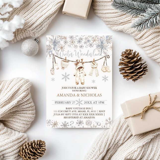 Invitation Winter Wonderland Neutral Clothesline Baby shower (Créateur téléchargé)