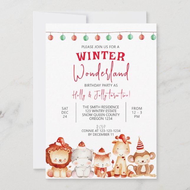 Invitation Winter Wonderland Party, Twins Anniversaire, Twin (Devant)