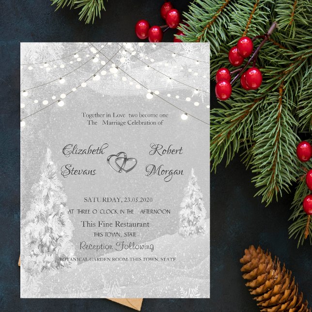 Invitation Winter Wonderland, Pine Tree Grey Mariage (Créateur téléchargé)