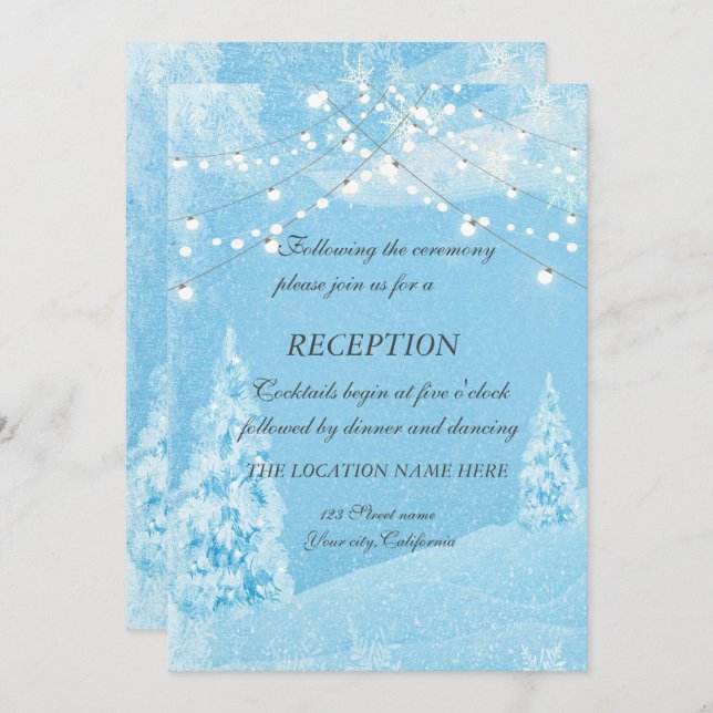 Invitation Winter Wonderland, Pine Tree Mariage Réception (Devant / Derrière)