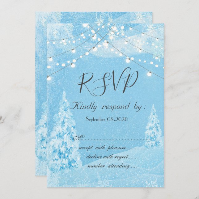 Invitation Winter Wonderland, Pine Tree RSVP (Devant / Derrière)