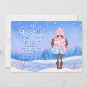 Invitation Winter Wonderland Pré de neige et Fille Anniversai