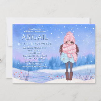 Invitation Winter Wonderland Pré de neige et Fille Anniversai