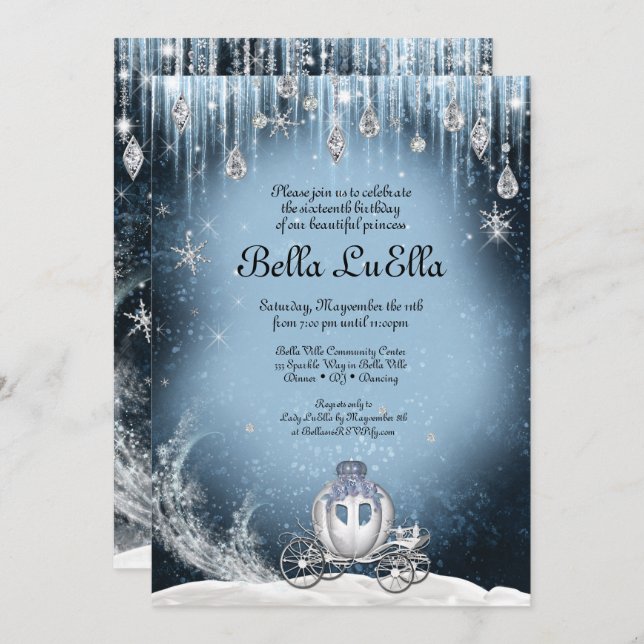 Invitation Winter Wonderland Princess Party (Devant / Derrière)