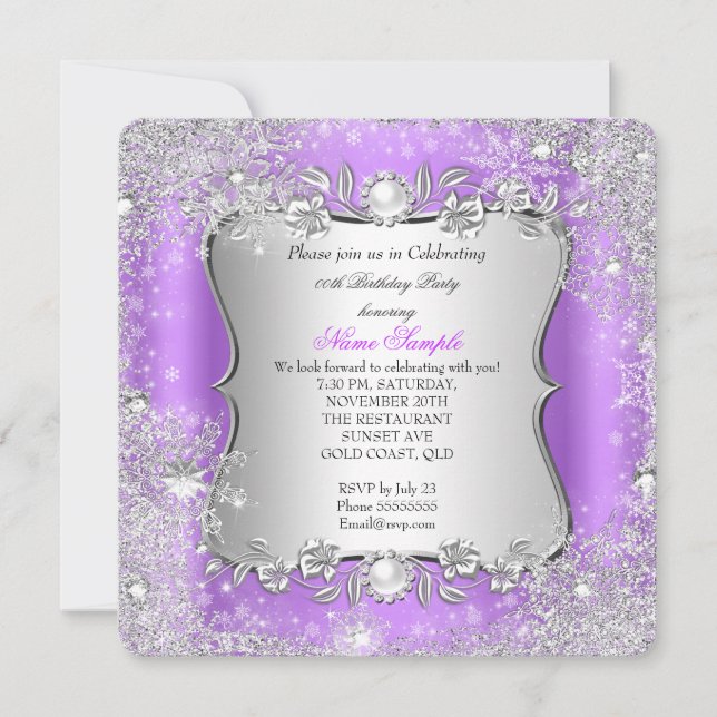 Invitation Winter Wonderland Purple Silver Party (Devant)