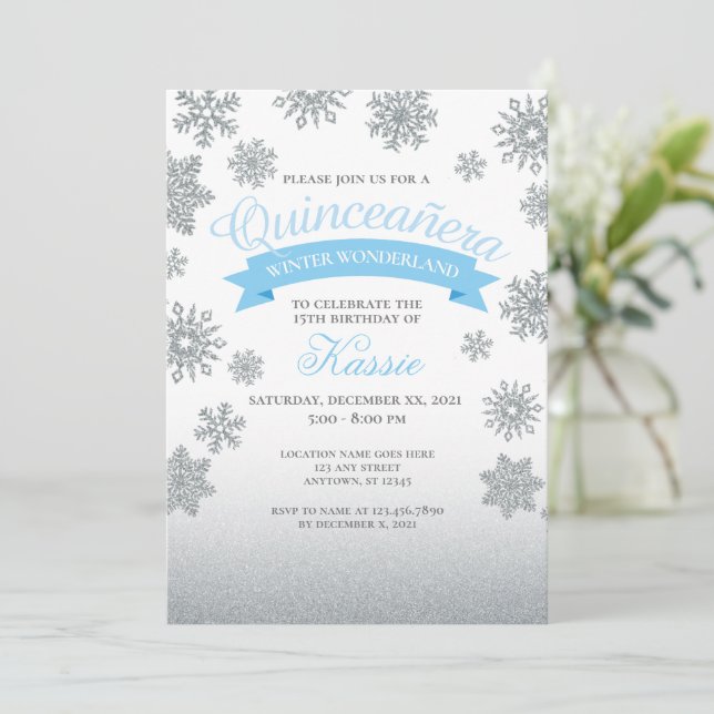 Invitation Winter Wonderland Quinceañera 15e anniversaire Arg (Debout devant)