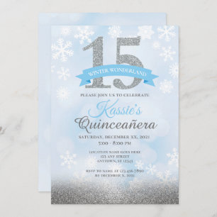 Invitation Winter Wonderland Quinceañera Silver Blue Annivers