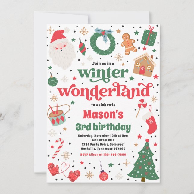 Invitation Winter Wonderland Red Noël fête d'anniversaire (Devant)
