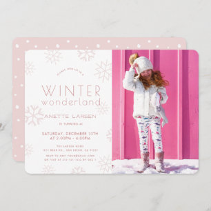 Invitation Winter Wonderland Rose Girl Photo Anniversaire