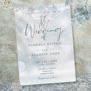 Invitation Winter Wonderland Script Snowflakes Mariage
