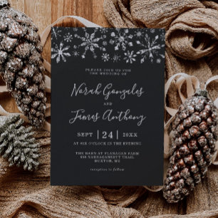 Invitation Winter Wonderland Silver Black Snowflake Mariage