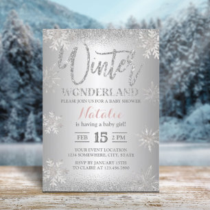 Invitation Winter Wonderland Silver Snowflakes Baby shower