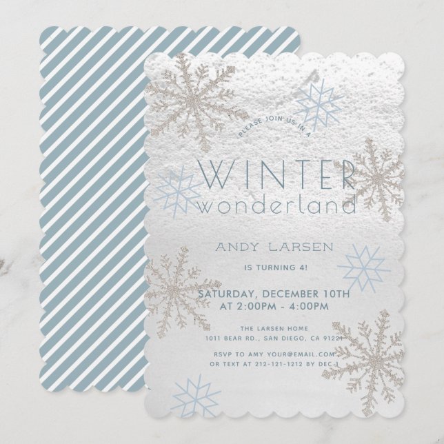Invitation Winter Wonderland Snowflake Blue Anniversaire (Devant / Derrière)