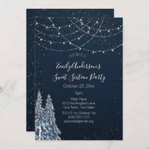 Invitation Winter Wonderland Snowflake Blue Sweet 16