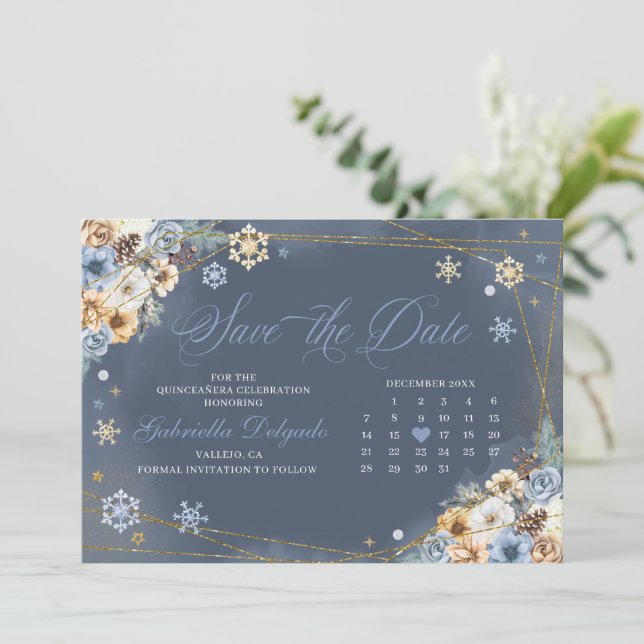 Invitation Winter Wonderland Snowflake Enregistrer la date (Debout devant)
