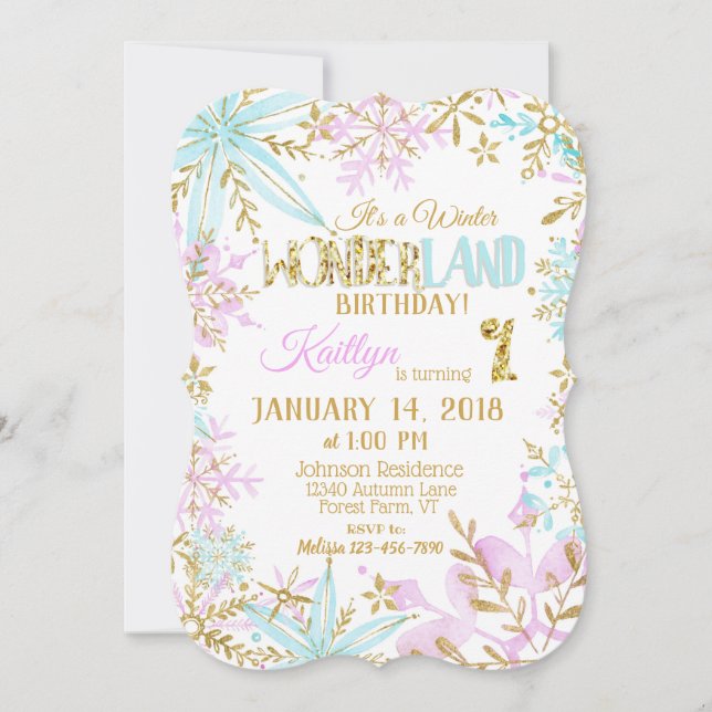 Invitation Winter Wonderland Snowflake Sparkday Anniversaire (Devant)