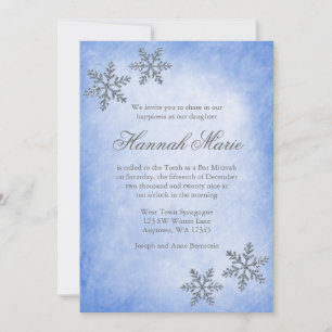 Invitation Winter Wonderland Snowflakes Bat mitzvah bleu