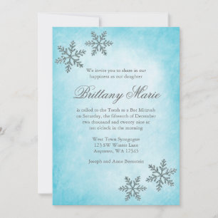 Invitation Winter Wonderland Snowflakes Bat mitzvah Turquoise
