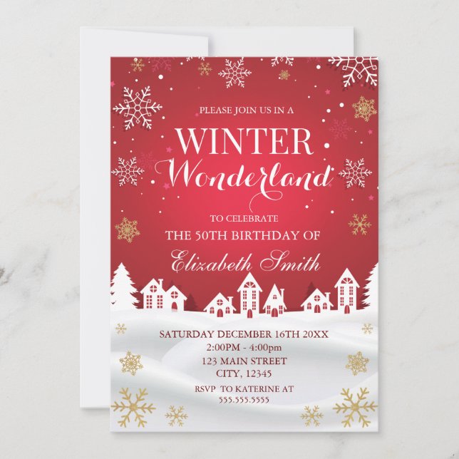 Invitation Winter Wonderland snowflakes birthday (Devant)