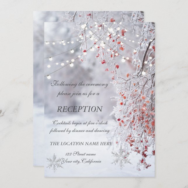 Invitation Winter Wonderland Snowflakes Réception de mariage (Devant / Derrière)
