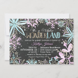 Invitation Winter Wonderland Snowflakes Sparkle Baby shower