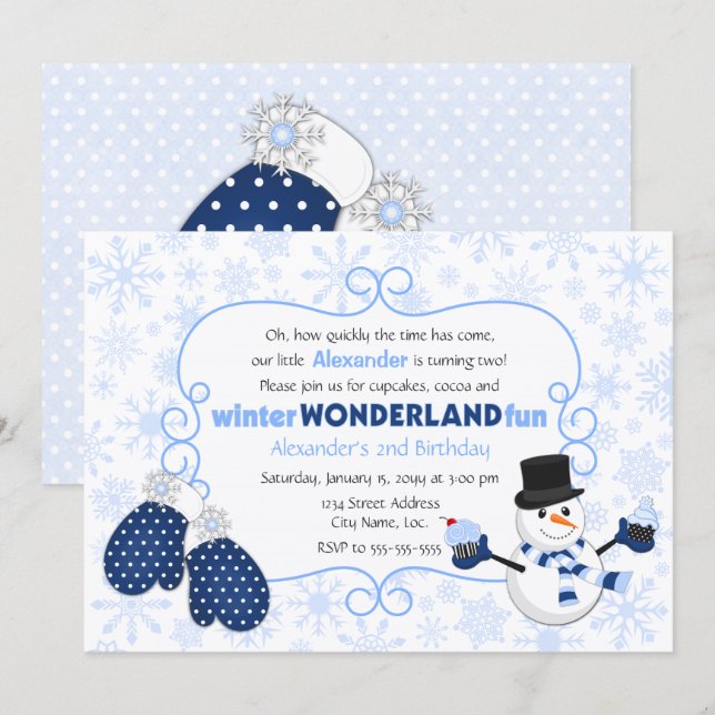 Invitation Winter Wonderland Snowman Anniversaire (Devant / Derrière)