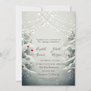 Invitation Winter Wonderland, String Lights Mariage de neige