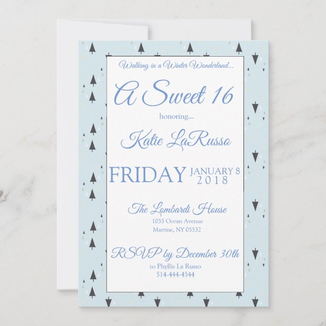 Invitation Winter Wonderland Sweet 16 (Devant)