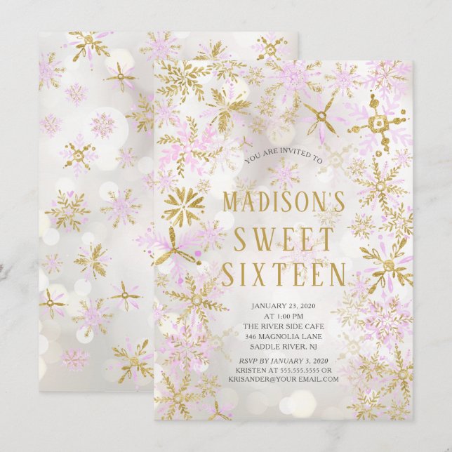 Invitation Winter Wonderland Sweet sixteen fête d'anniversair (Devant / Derrière)