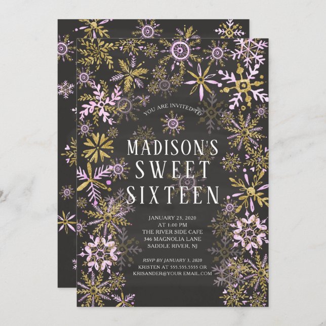 Invitation Winter Wonderland Sweet sixteen fête d'anniversair (Devant / Derrière)