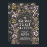 Invitation Winter Wonderland Sweet sixteen fête d'anniversair<br><div class="desc">Invitation sweet sixteen d'hiver moderne avec des flocons de neige dorés et roses sur un arrière - plan de tableau noir tendance.</div>