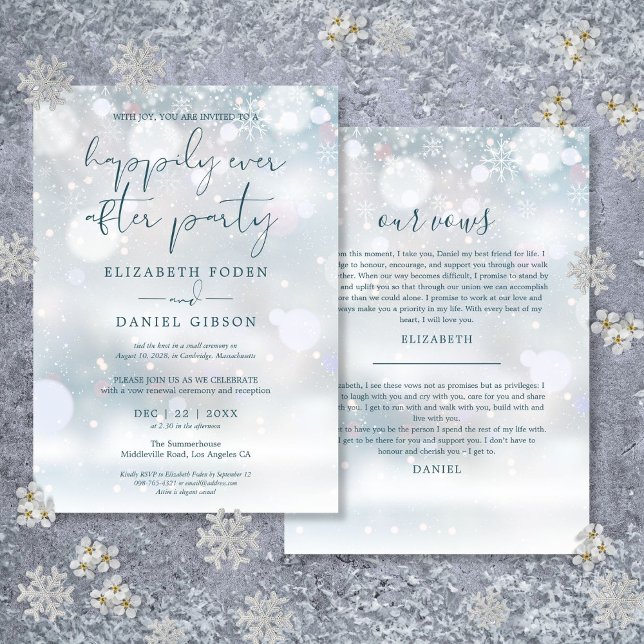 Invitation Winter Wonderland toujours après les voeux Mariage (Winter Wonderland Ever After Party Wedding Vows Invitation)