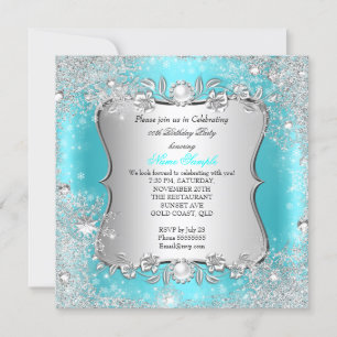 Invitation Winter Wonderland Turquoise Silver Snowflake Anniv