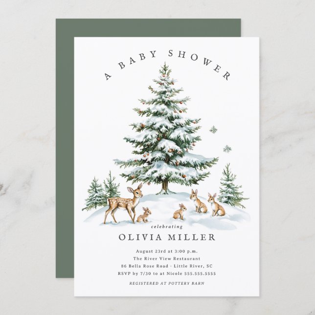 Invitation Winter Woodland Deer Baby Shower (Devant / Derrière)