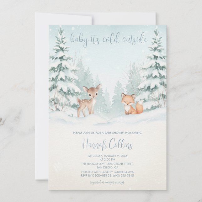 Invitation Winter Woodland Forest Animal Baby Shower (Devant)