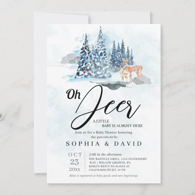 Invitation Winter Woodland Hills Deer Baby Shower (Devant)