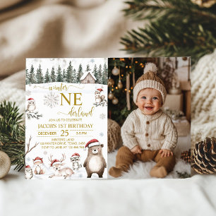 Invitation Winter Woodland Onederland 1er anniversaire Photo
