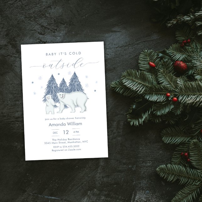 Invitation Winter Woodland Polar Bear Baby Shower (Winter Woodland Polar Bear Baby Shower Invitation)