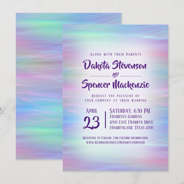 Invitation Wisps Whimsical | Holo Fairy Pastel Rainbow Ombre (Devant / Derrière)