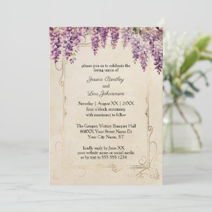 Invitation Wisteria aquarelle sur Mariage de parchemin Vintag