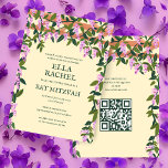 Invitation Wisteria Custom B'nai Bat Bar Mitzvah QR Code<br><div class="desc">Carte parfaite pour annoncer un bat mitzvah, bar mitzvah ou une autre célébration juive ! L'art fait main pour vous ! ENTIÈREMENT PERSONNALISABLE ! Cliquez sur "Personnaliser" ci-dessus pour modifier le texte et ajouter votre lien au code QR. Cliquez sur "modifier à l'aide de l'outil de conception" pour ajuster les...</div>