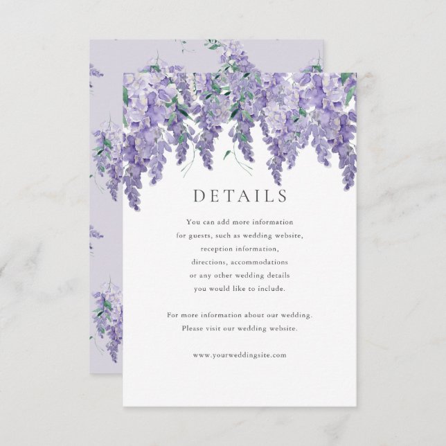 Invitation Wisteria Dusty Purple Aquarelle Détails du Mariage (Devant / Derrière)