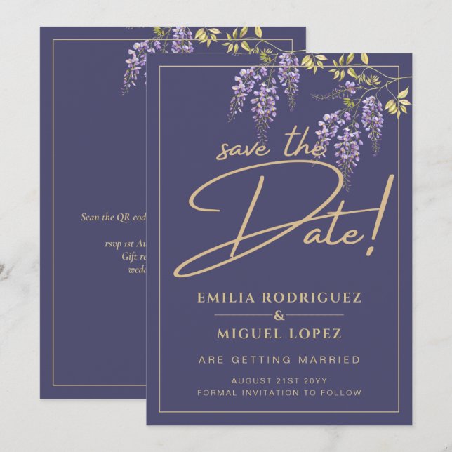 Invitation Wisteria Dusty Purple Gold Wedding Enregistrer la  (Devant / Derrière)