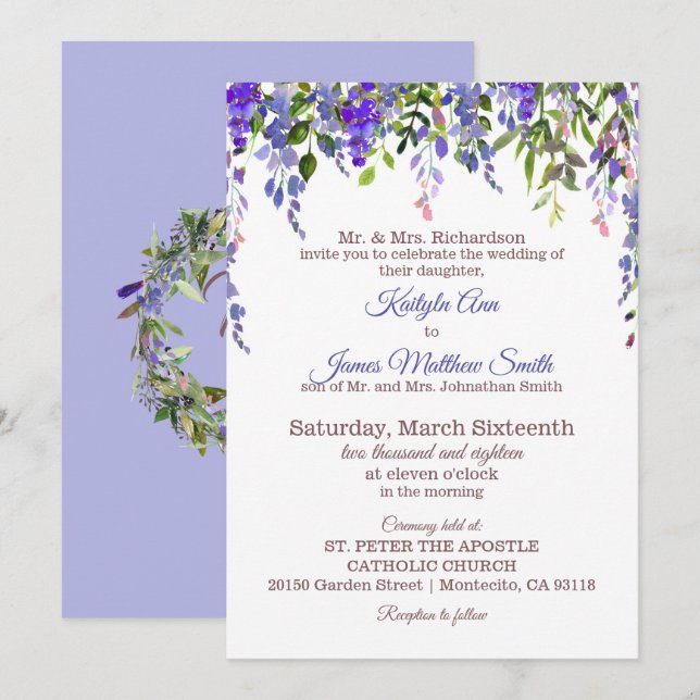 Invitation Wisteria Floral Mariage moderne (Devant / Derrière)