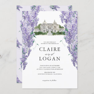 Invitation Wisteria Mansion Dusty Purple Watercolor Mariage
