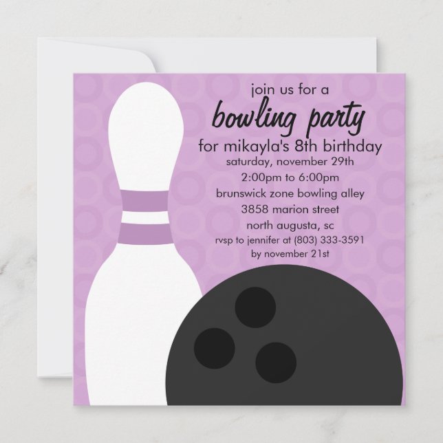 Invitation Wisteria Purple Pin Pals Bowling Anniversaire (Devant)