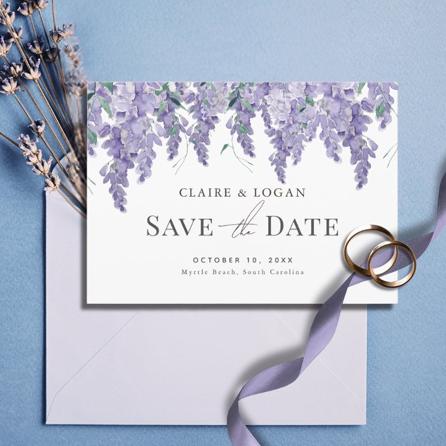 Invitation Wisteria Purple Watercolor Wedding Enregistrer la  (Créateur téléchargé)
