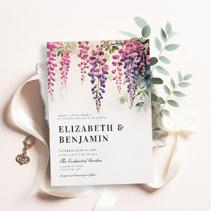 Invitation Wisteria Romantic Garden Party Mariage rose violet